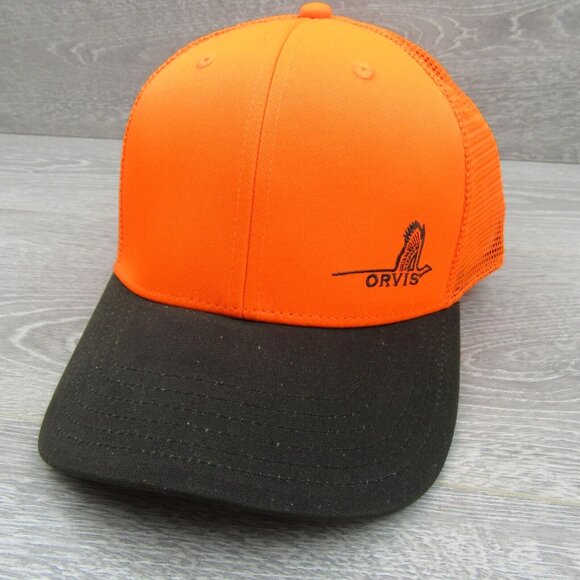 Orvis Pheasant Logo Orange Mesh Trucker Hat Cap Men's Snapback NEW - Picture 2 of 13